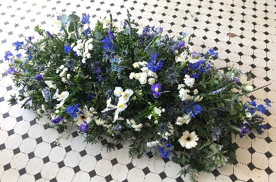 Luxury Casket Spray in Blues and Whites