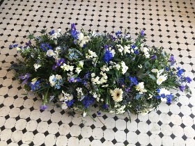 Luxury Casket Spray in Blues and Whites